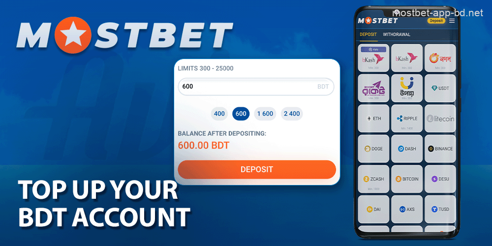 Deposit BDT in the Mostbet app