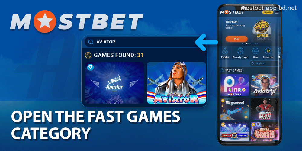 Select the Aviator game in the main casino lobby of the Mostbet casino app