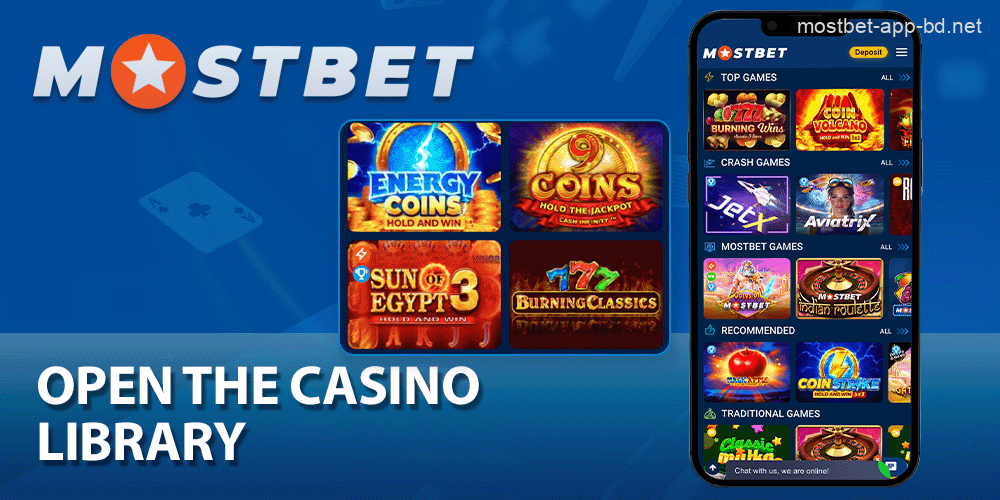 Open the casino library on Mostbet