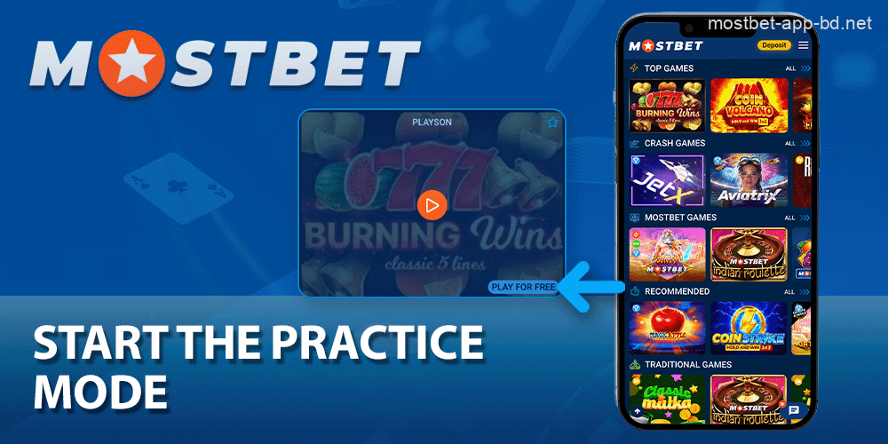 Select “Play for free” on the Mostbet website