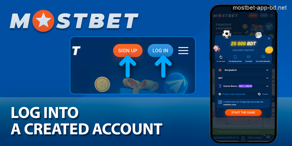 Log in to your account in the Mostbet app